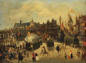 Procession De Chars Sur La Place Du Meir A Anvers Pour L'ommegang by Erasmus de Bie