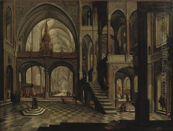 An Interior Of A Gothic Church With A Procession Moving Towards Thealtar - view 1