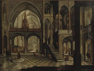 An Interior Of A Gothic Church With A Procession Moving Towards Thealtar by Daniel de Blieck