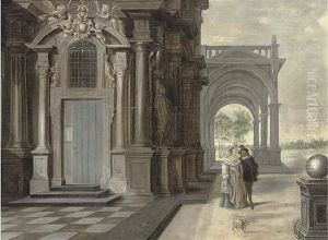 A Courting Couple Outside A Building by Daniel de Blieck