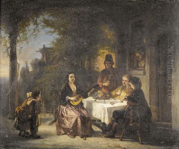 Frohliche Abendgesellschaft Mit Musikantin - view 1