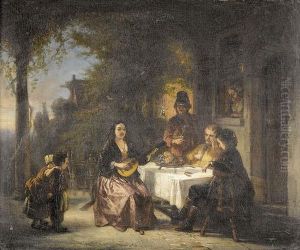 Frohliche Abendgesellschaft Mit Musikantin