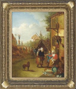 A Village With Figures Outside An Inn by Pieter de Bloot