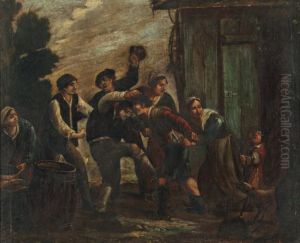 Scene De Taverne Panneau De Chene by Pieter de Bloot