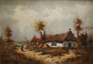 View Of Afigure By A Cottage by Jan De Boer