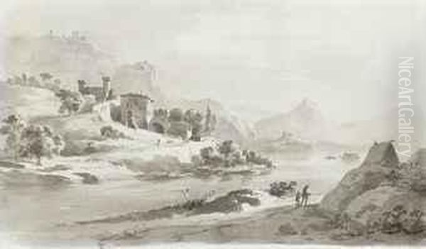 Paysage Fluvial, Des Habitations Sur Le Rivage - view 1