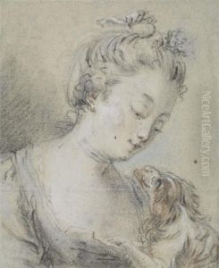 Portrait De Femme Et Son Chien by Jean, Bourges De Boucher