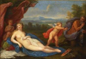Venus Et L'amour Chassant Un Satyre by Louis de, the Younger Boulogne