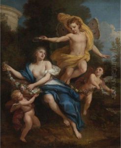 Zephyr Crowning Flora by Louis de, the Younger Boulogne