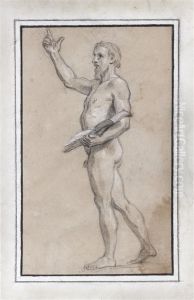 Portrait D'homme En Pied Tenant Un Livre Et Le Bras Leve