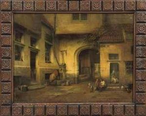 Daily Activities In A Sunlit Courtyard by Henri De Braeckeleer