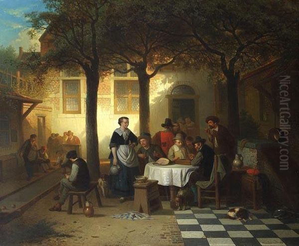 Gasthausszene In Einem Innenhof Mit Boule- Und Tric-trac-spielern - view 1