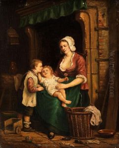 Junge Mutter Mit Zwei Kindern by Adrien Ferdinand de Braekeleer