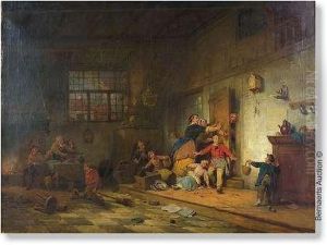'the Exclusion' Canvas. Signed And Dated Ferdinand De Braeckeleer Antwerpen/18.3 by Ferdinand De Braekeleer Jr.