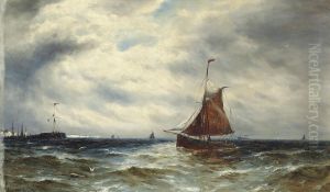 Fishing Boats In The Channel Off Newhaven by Gustave de Breanski
