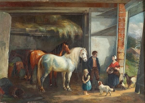 Barn Interior With Horses And Figures - view 1