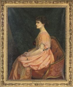 Portrait Of Margaret Betty Parsons, Seated Full-length, In A Pink Dress by Anthony De Bree