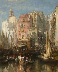 Venetian Canal Scene by Jules Ruinart De Brinant