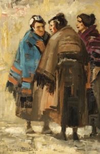 Three Women In Conversation by Cornelis De Bruin