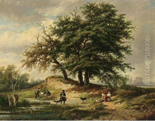 Huntsmen In A Wooded Landscape - view 1