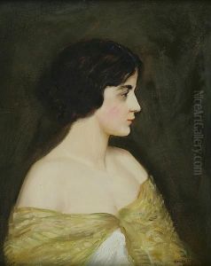 Portrait Of A Woman In A Yellow Shawl by George Forest De Brush