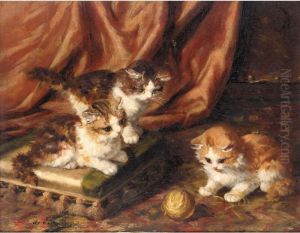 Kittens Playing With A Ball Of Wool by B. De Brusses