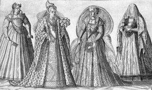 Venezianische Trachten Von Einer Jungfrau, Edelfrau, Herzoginund Prostituierten by Abraham de Bruyn