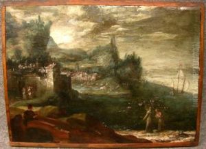 ''paesaggio Con Cittadella Sul Porto, Duefrati In Primo Piano E Veliero In Partenza Sullo Sfondo''. by Cornelis De Bruyn