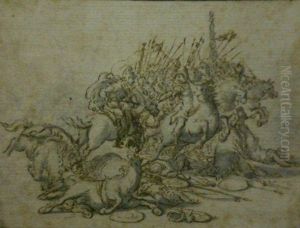 Engagement De Cavaliers Romains by Theodore de Bry