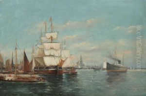 Driemaster, Zeil-en Stoomboten Voor De Rede Van Antwerpen by Louis, Vicomte De Burbure