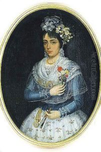 Retrato De Anciana Con Abanico / Retrato De Dama Joven Con Ramillete De Flores by Jose De Campeche