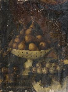 Coupe De Poires, Prunes Et Figues Sur Un Entablement by Pedro de Camprobin
