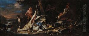 Natura Morta Con Uccelli E Putti by Baldassare De Caro