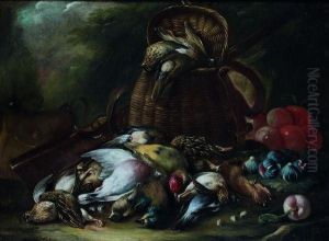 Nature Morte Aux Oiseaux : Grive Musicienne, Caille, Geai, Pique Et Peche, Huppe Et Loriot by Baldassare De Caro