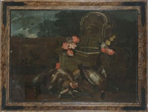 Natura Morta Con Fontana, Fiori E Cacciagione
