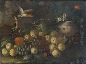 A Tortoise With Figs, Grapes, Flowers Andbirds Before A Landscape by Giuseppe De Caro