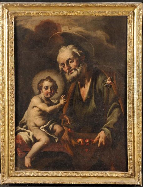 Attribuito A San Giuseppe Con Gesu' Benedicente Olio Sutela - view 1