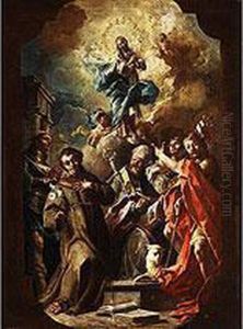 Maria Immaculata In Wolken Uber Einer Gruppe Von Heiligen by Lorenzo De Caro