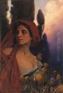 Donna Con Foulard Rosso by Adolfo De Carolis