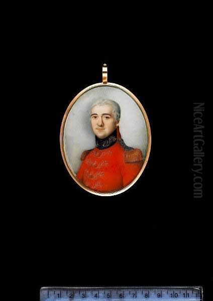 An Officer, Wearing The Uniform Of An Aide-de-camp, Scarlet Coatee With Blue Collar, Gold Lace And Epaulettes. - view 1