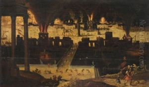 Enee Et Anchise Fuyant La Ville De Troie En Flamme by Louis de Caullery