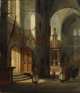 Figures In A Church Interior by Emile Pierre J. De Cauwer