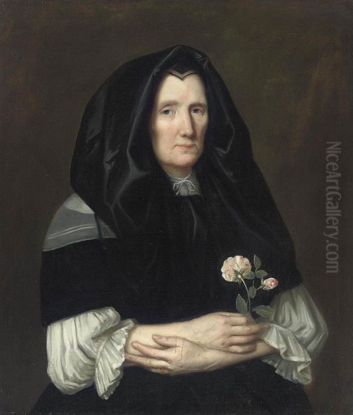 Portrait Of A Lady, Half-length, In A Black Mantle, With Roses In Her Right Hand - view 1