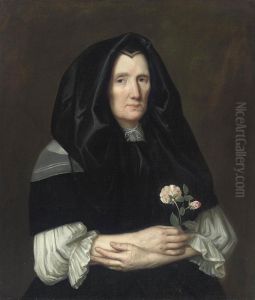 Portrait Of A Lady, Half-length, In A Black Mantle, With Roses In Her Right Hand Portrait Of A Lady, Half-length, In A Black Mantle, With Roses In Her Right Hand