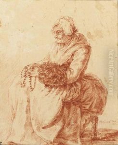 Une Vieille Femme Assise Tenant Un Chapelet
