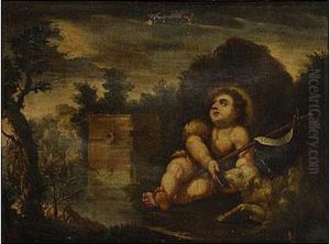 San Juanito En Un Paisaje by Jose De Cieza