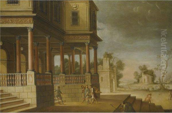 A Capriccio Landscape With Figures Returning To A Villa From TheHunt - view 1