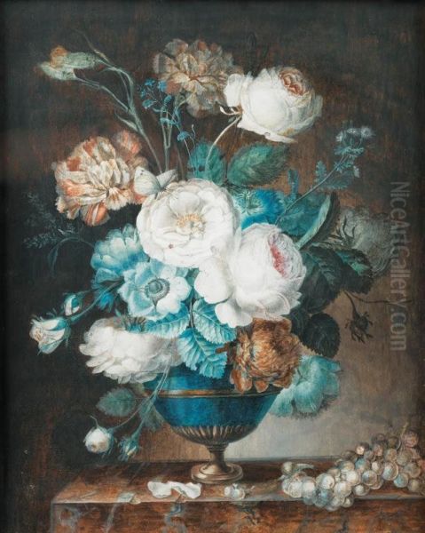 Bouquets De Fleurs Dans Un Vase Sur Un Entablement De Marbre - view 1