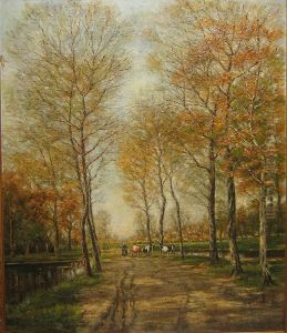 Boerin Met Koeien Op Een Landweg by Alfons De Clerccq