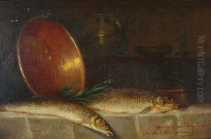Still Life-fish by Jules J. Olivier De Cocquerel